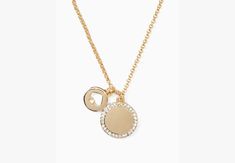 the finishing touch to your outfit. and the reason for all the oohs and aahs. | Kate Spade Spot The Spade Pave Charm Pendant Necklace, Clear/gold Kate Spade Gold Pendant Necklace, Kate Spade Gold Pendant Jewelry, Kate Spade Outlet, Stone Feature, Charm Pendant Necklace, Accessories Jewelry Necklace, Your Outfit, Women Accessories Jewelry, Charm Pendant