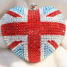 Stylish Bling and Sparkly Union Jack Crystal Clutch - Bridal / Bridesmaid / Wedding Clutch Handheld Evening Bag For Valentine's Day, Valentine's Day Evening Clutch Bag, Valentine's Day Handheld Evening Bag Gift, Valentine's Day Gift Handheld Evening Bag, Valentine's Day Event Clutch Bag, Crystal Clutch, Wedding Clutch, Heart Bag, Bridesmaid Wedding