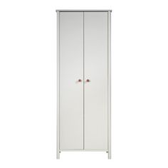 a tall white cabinet with two doors