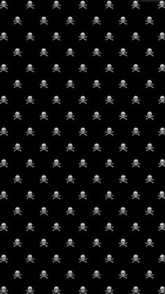 black and white skull and crossbones pattern on a dark background wallpaper design