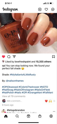 Fall Finger Nail Colors, Spice Nail Color, Fall Nail Colors 2023 Orange, Fall Nails Cinnamon, Cinnamon Nail Color, Thanksgiving Gel Nails Colors, Pumpkin Colored Nails, Dip Powder Nails Colors Fall 2023, Copper Gel Nails