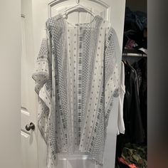 It Is From Express And It Is A Size Large So It’s Oversized But So Cute! Never Worn! White Oversized Long Sleeve Cover-up, White Oversized Open Front Top, White Relaxed Fit Summer Cover-up, Casual White Tunic Cover-up, White Summer Cover-up With Relaxed Fit, Oversized White Top For The Beach, White Relaxed Fit Cover-up For Vacation, White Relaxed Fit Beach Cover-up, Oversized White Cover-up For Beach