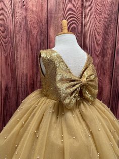 Gold Princess Dress For Kids, Junior Dress, Bow Wedding, Falls Church, Wedding Bows, Wedding Flower Girl, Gold Sequin, Junior Dresses, Wedding Flower