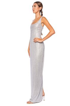 This maxi dress embodies glamour with allover light-catching crystal embellishments. Back zip fastening Back center slit 97% polyester, 3% elastane Lined Dry clean only Grey Maxi Dress, Maxi Dress Sale, Chiffon Maxi, Chiffon Maxi Dress, Crystal Embellishment, Dresses For Sale, Embellishments, Full Length, Perfect Fit