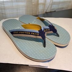 Louis Vuitton 'Bahia' Thong Rubber Monogrammed Flip Flops Sandals. 9.5" Long . Us Size 7. Great For The Spa Or The Beach Or Simply Coz It's Summer.\ Graeat Condition. Shoes Louis Vuitton, Louis Vuitton Blue, Blue Flip Flops, The Spa, Louis Vuitton Shoes, Flip Flop Sandals, Blue Gold, Flip Flops, The Beach