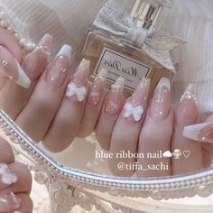 Korean Nails Coffin, Simple Nail Designs Coffin, Ulzzang Nails, Douyin Nails, Coquette Nails, 13 Birthday, Fake Nails Designs, Light Aesthetic, Korean Nails