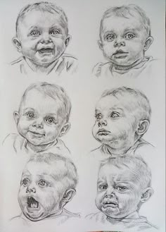 some drawings of babies with their mouths open and eyes closed, all in different stages of development