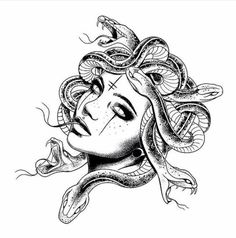 a drawing of a woman with snakes on her head