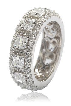 a white gold ring with assorted diamonds