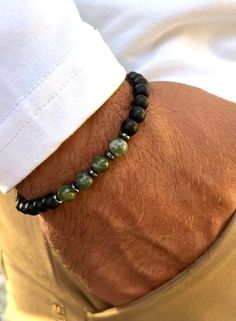 The Best Gemstone Bracelet for Men and Women| Black & Green | Trendy Statement with Stretch Fit | Mystical Meadows Bracelet Edition Men’s Bead Bracelets, Men Gemstone Bracelet, Men's Beaded Bracelets Handmade, Men’s Beaded Bracelet Ideas, Beaded Bracelet Men’s, Man Bracelet Beads, Mens Beaded Bracelet, Men’s Bracelet Designs, Men’s Beaded Bracelet