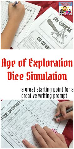 an image of a person writing on paper with the title age of expomation dice simulation