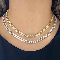 Get ready to sparkle with the Mini Gia Curb Link Pave Diamond Necklace! With 4.50 carats of pave diamonds set in a sleek curb link design, this necklace is the perfect blend of elegance and edginess. Elevate any outfit with this stunning piece. Metal: 18k White Gold / 18k Yellow Gold / 18k Rose Gold Round Brilliant Cut Natural Diamonds: Approx. 4.50 ctw G Color and VS-SI Clarity Diamonds Length: 15 inches Closure: Box Clasp Looking for a different length? Please email us. College Rings, Resize Ring, Box Clasp, Bridal Bands, Band Bracelet, Tennis Necklace, Ring Fit, Fine Jewelry Collection, Personalized Necklace