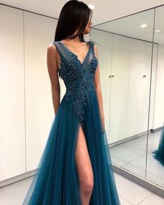 Split Prom Dresses, Green Tulle, Semi Formal Dresses, Backless Prom Dresses, Long Prom Dresses, Lace Evening Dresses, Applique Dress, Dresses 2024, Tulle Prom Dress