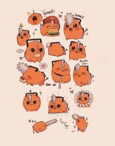 an orange cat with many different expressions on it