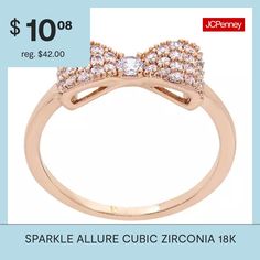 Ring Style: BandsFeatures: In A Gift BoxShape: BowStone Cut: RoundMetal Color: Rose ToneBand Width: 3mmCare: Wipe CleanStone Type: 35 Cubic ZirconiaMetal: 18k Rose Gold Over BrassCountry of Origin: Imported Rose Gold Cubic Zirconia Diamond Ring Gift, Sparkling Rose Gold Diamond Ring With Cubic Zirconia, Rose Gold Sparkling Cubic Zirconia Rings, Sparkling Rose Gold Fine Jewelry Rings, Sparkling Rose Gold Diamond Promise Ring, Dazzling Rose Gold Diamond Ring For Gift, Sparkling Rose Gold Ring, Rose Gold Rings With Diamond Accents For Party, Rose Gold Party Rings With Diamond Accents