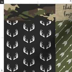 four different patterns with white deer's antlers on black, green and beige