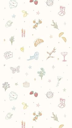 a wallpaper with many different types of items in the air and stars on it