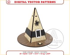 a halloween hat with spider on it and the words digital victory patterns above it is an image