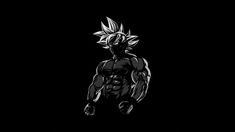 a black and white image of gohan in the dark