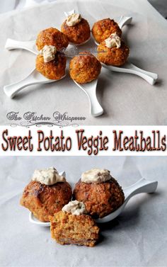 sweet potato veggie meatballs with cream cheese on top and in the middle