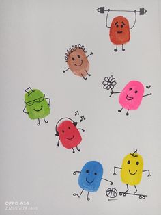 children's drawing of different colored cartoon characters