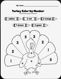 a turkey color by number worksheet for kids to learn numbers and countings