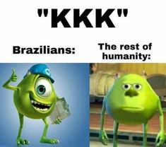 two cartoon characters with captions that say,'kk brazilians the rest of humanity