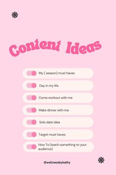 a pink poster with the words content ideas on it