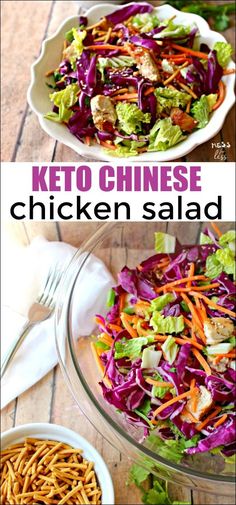 chicken salad with lettuce and carrots in a bowl