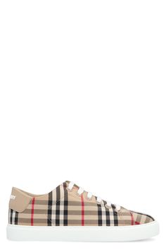 A7026 BURBERRY CHECKED MOTIF SNEAKERS Beige Sneakers, Popular Bags, Leather Cap, Boot Pumps, Burberry Women, Sneaker Heels, Small Handbags, Mens Shoes Sneakers, Shoulder Handbags