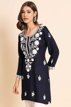 Grab These Beautiful Looking Readymade Kurti.These Kurti is Fabricated On Rayon.Its Beautified With Designer Lucknowi Chikankari Embroidery Work.Product Features: Top Color: Navy Blue Top Fabric: Rayon Work: Chikankari Embroidered Work Wash Care: Dry Clean Occasion: Festivewear, Casual Product Type: Kurti Disclaimer: There will be slight difference in digital to actual image Blue Semi-stitched Kurta With Floral Embroidery, Semi-stitched Blue Kurta With Floral Embroidery, Traditional Blue Kurta With Floral Embroidery, Fitted Blue Fabric With Chikankari Embroidery, Navratri Blue Chikankari Embroidered Fabric, Blue Long Sleeve Traditional Wear With Dori Work, Blue Chikankari Embroidered Fabric For Diwali, Traditional Blue Fabric With Chikankari Embroidery, Traditional Blue Chikankari Embroidered Fabric