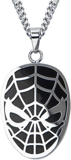 a necklace with a spider - man design on the front and back of it's face