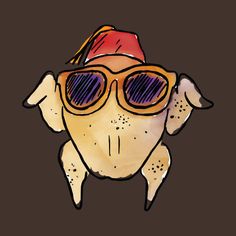 a drawing of a chicken wearing sunglasses and a hat