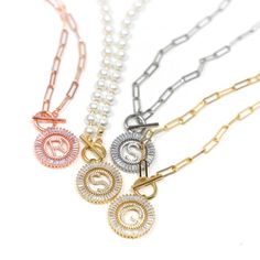 Paperclip Chain Radiant Initial Necklace-Necklaces-The Sis Kiss-Evergreen Boutique Initial Necklace Silver, Initial Necklace Gold, Pendant Design, Gorgeous Necklaces, Chain Link Necklace, Link Necklace, Necklace Chain, Silver Rose Gold, Silver Roses