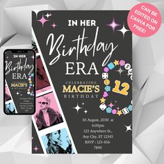 a birthday party flyer with photos and text