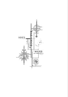 a drawing of a tower with the words soul and mind on it's side