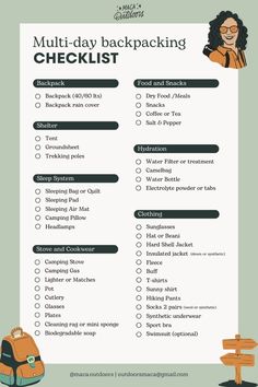 a checklist with the words multi day backpacking