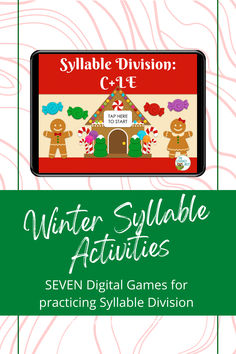 An ipad showing a gingerbread themes syllable division game from our gingerbread games bundle. Gingerbread Games, Syllable Division Rules, Syllable Division