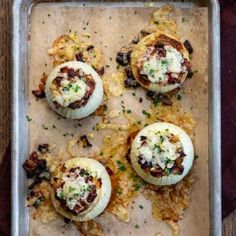 some kind of appetizer that is sitting on a pan