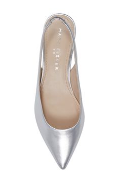 A demure kitten heel balances the sharp pointy toe of this leather slingback that makes a versatile addition to your wardrobe. 1 1/2" heel (size 8.5) Leather upper/synthetic lining and sole Imported Elegant Slingback Pointed Toe Flats For Formal Occasions, Sleek Almond Toe Slingback Pumps For Spring, Spring Sleek Almond Toe Slingback Pumps, Classic Slingback Kitten Heels For Spring, Sleek Slingback Kitten Heels For Spring, Elegant Slingback Pointed Toe Flats For Office, Elegant Slingback Pointed Toe Office Flats, Silver 4-inch Kitten Heels For Party, Formal Silver Slingback Pumps With 4-inch Heel