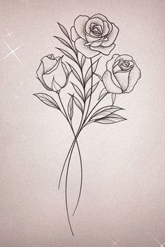 three roses are shown in black and white on a light gray background with sparkles