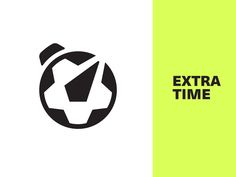 an extra time logo with the words extra time in black and white on a green background