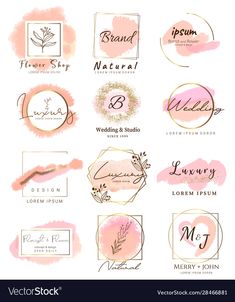 wedding logos and emblems in pink watercolor