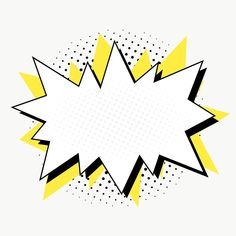 an abstract comic speech bubble with halftone dots in yellow and black on a white background