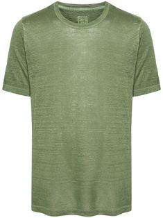 green linen/flax jersey texture mélange effect crew neck short sleeves straight hem unlined This item contains at least 50% materials which are certified or widely recognised as having a lower environmental impact through production and/or manufacturing processes that reduce water consumption and the use of harmful chemicals, or re-use by-products of the production process. Balenciaga Speed, Linen Tshirts, Versace Outfit, Water Consumption, Balenciaga Triple S, Custom Watch, Short Suit, Nike Air Max 97, Harmful Chemicals