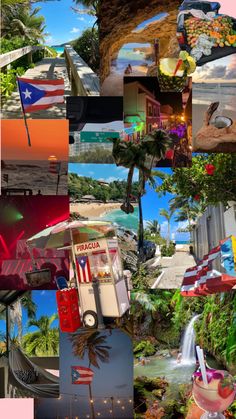 a collage of photos with the flag of puerto and other countries in it's center