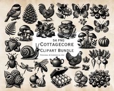 vintage cottage decor clipart bundle - 24 png files, instant digital file for commercial use