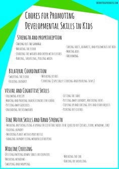 a poster with the words choices for promoting developmental skills in kids, including reading and writing