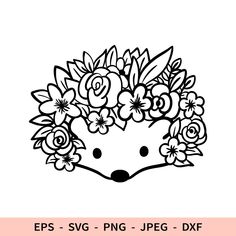 a hedge with flowers on it's head is drawn in black and white ink