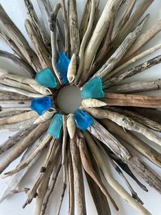 Driftwood Sunburst, Shell Wall Art, Driftwood Ideas, Nautical Crafts, Driftwood Wall Art